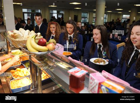 Secondary School Canteen Lunchtime School Meals Healthy Eating In Stock