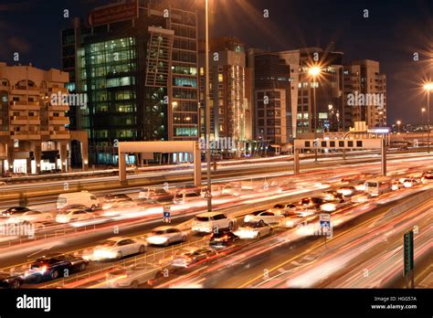 Heavy Traffic In Dubai Sharjah Road Al Ittihad Road In Rush Hour