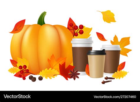 Pumpkin Spice Latte Realistic Coffee Cups Vector Image