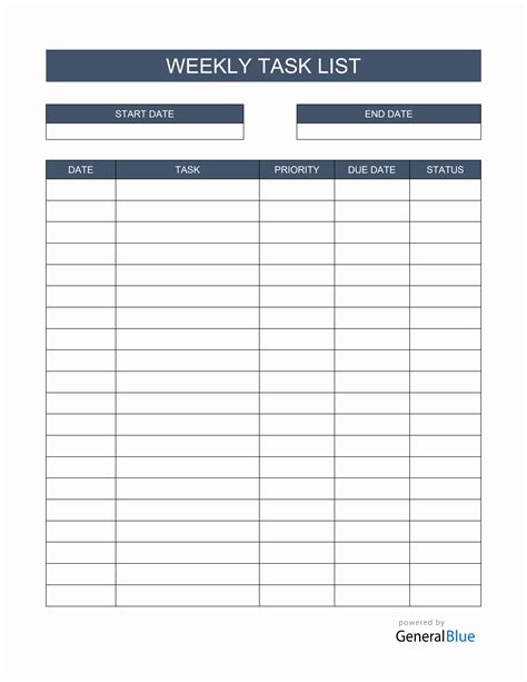 Weekly Task List Template In Word