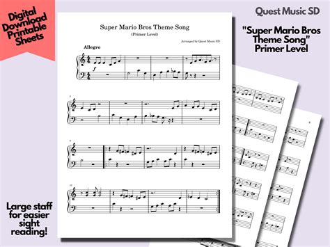 Piano Sheet Music super Mario Bros Theme Song Primer Level Easy Piano ...