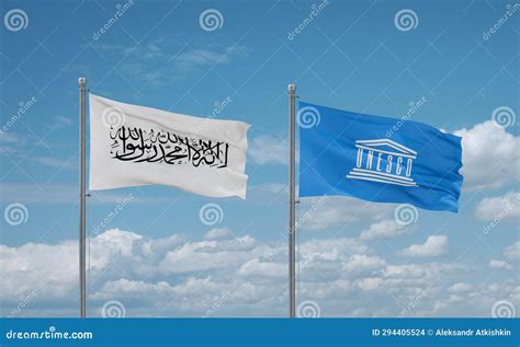 UNESCO And Afghanistan Flags Country Relationship Concept Editorial