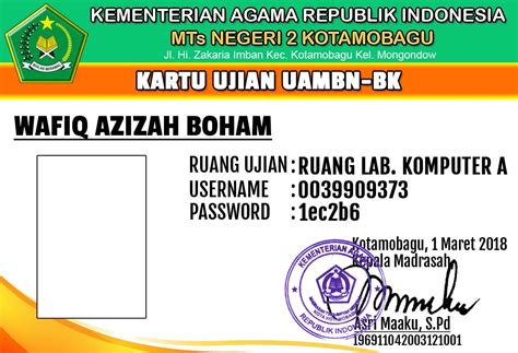 Desain Kartu Ujian Uambn Bk Sekolahmadrasah