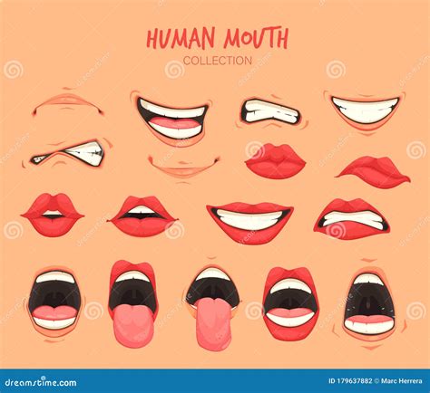 Variety of Mouth Expressions Set Stock Illustration - Illustration of ...