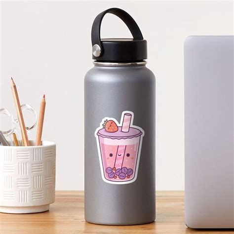 Kawaii Strawberry Milk Boba Tea Sticker By Rustydoodle Redbubble