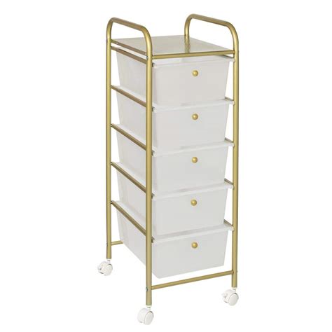 Honey-Can-Do 5-Drawer Rolling Storage Cart with Plastic Drawers in Gold ...