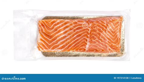 Vacuum Packed Salmon Portion Fillet Isolated On White Background Stock