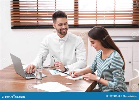 Insurance Agent Consulting Young Woman Stock Image Image Of Assurance