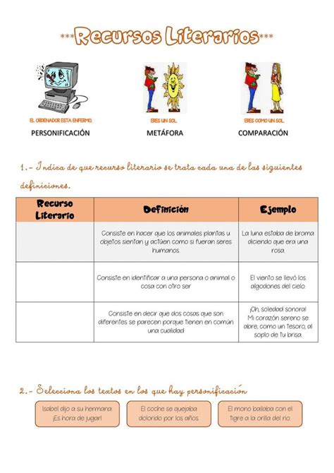 Recursos Literarios Comparación Personificación Y Metáfora Worksheet