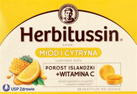 HERBITUSSIN Miód i Cytryna suplement diety w postaci pastylek do