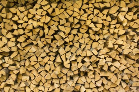 Cut Split Dry Stacked Firewood For New England Winter Stock Image