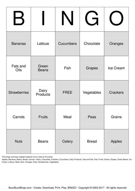 Nutrition Bingo Cards To Download Print And Customize