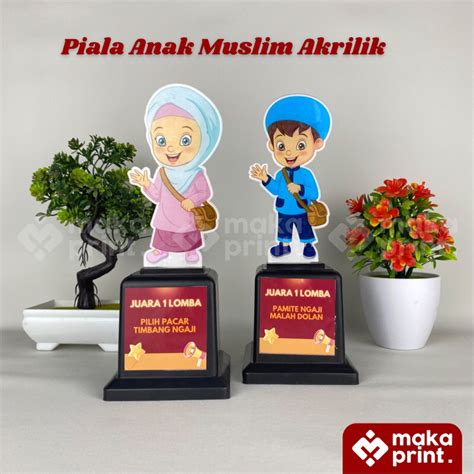 Jual Piala Akrilik Lomba Mtq Anak Muslim Biru Pink Piala Wisuda