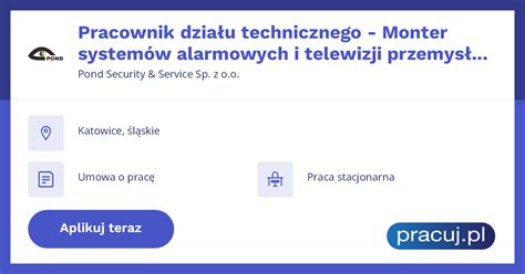 Oferta Pracy Pracownik Dzia U Technicznego Monter System W Alarmowych