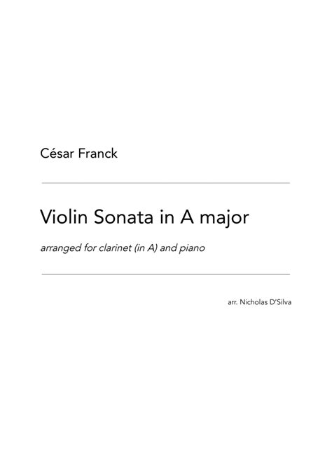 Cesar Franck Violin Sonata In A Major Arranged For Clarinet And