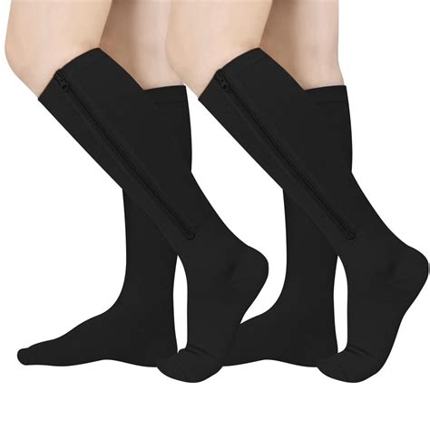 2 Pairs Zipper Pressure Compression Socks Stockings Leg Open Toe Knee