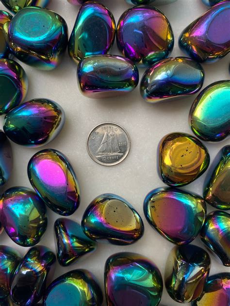 Rainbow Aura Black Obsidian Laser Tumbled Crystal Etsy Uk