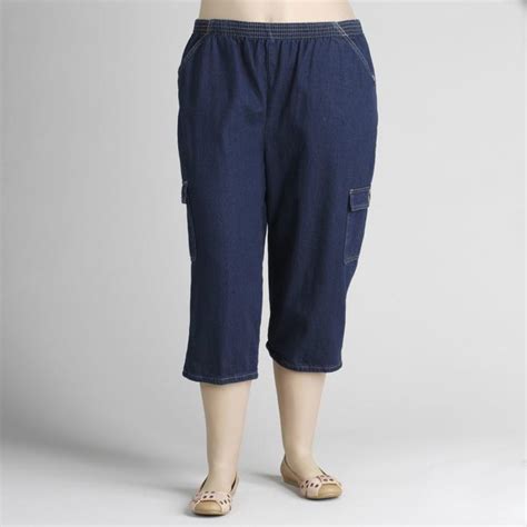 Chic Womens Plus Denim Cargo Capri Pants