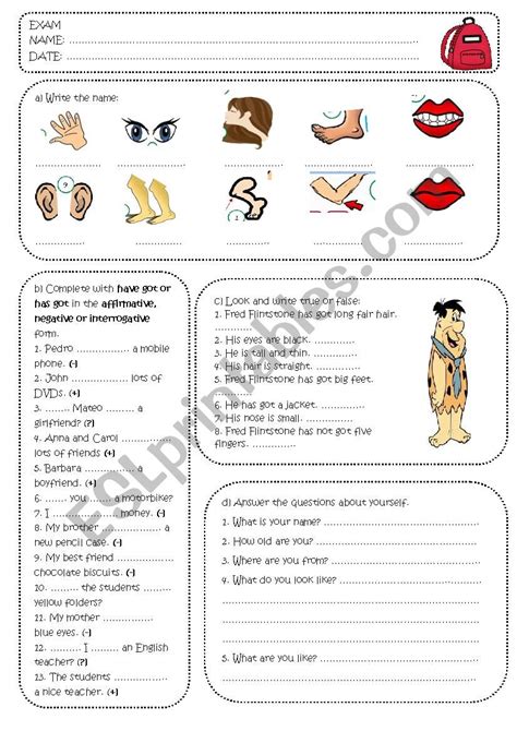 Exam Bodyparts Esl Worksheet By Asiulhg