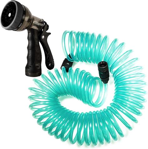 Amazon FUNJEE Heavy Duty EVA Coil Garden Hose With 8 Pattern Spray