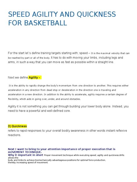 Basketball Training For Speed Agility And Quickness Pdf Mental Chronometry Acceleration