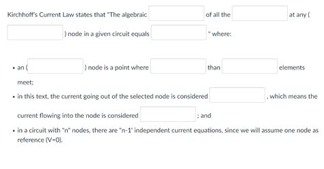 Solved Kirchhoff S Current Law States That The Algebraic Of Chegg