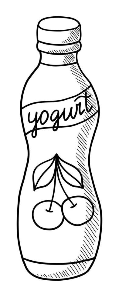 Dibujo De Contorno Vectorial De Beber Yogur Sobre Un Fondo Blanco