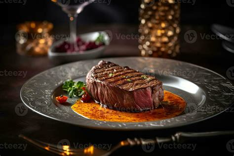 Expensive Steak Meal On A Luxury Plate Design In A Food Photography