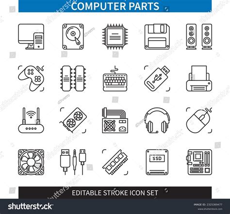 Editable Line Computer Parts Outline Icon Set Royalty Free Stock