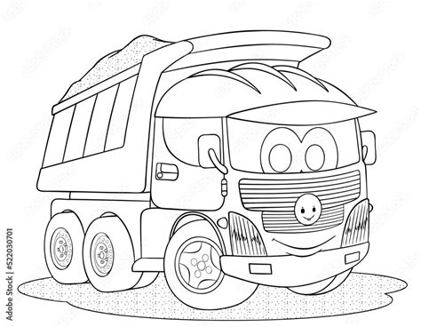 Cartoon dump truck for coloring page. Stock Vector | Adobe Stock