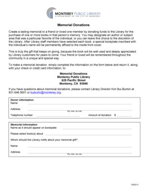 Fillable Online Monterey Memorial Donations Form Rev Docx