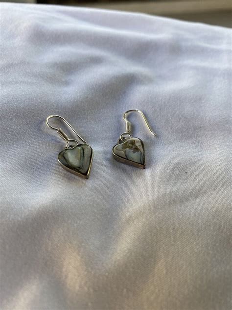 Sterling Silver Hearts Gemstone Inlay Earrings Jewelry Abalone Or