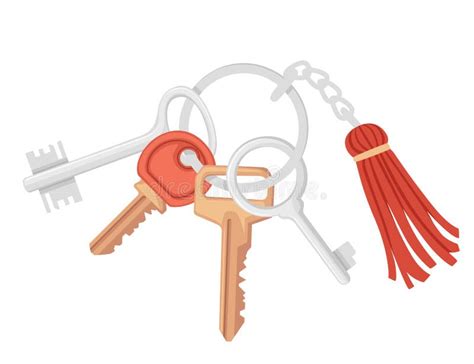 Steel Ring Home Keychain With Different Keys Vector Illustration