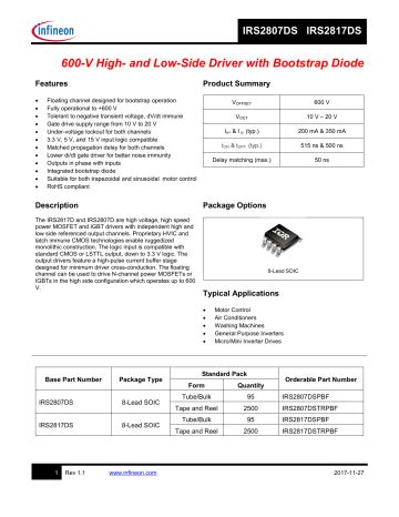 Infineon IRS2807DS Gate Driver Data Sheet Manualzz