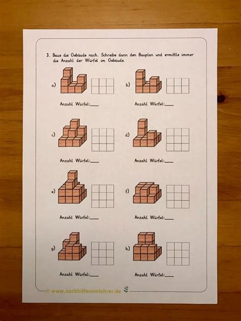 Kostenloses Arbeitsblatt Geometrie 2 Klasse Bauen mit Würfeln