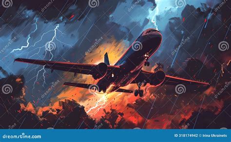 Dramatic Airplane In Stormy Skies Danger And Travel Concept Dynamic