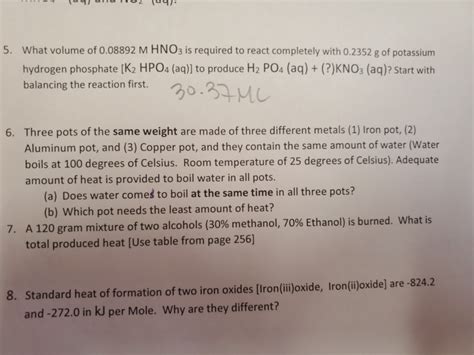 Solved What Volume Of M Hno Is Required To React Chegg