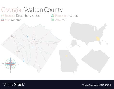 Map Walton County In Georgia Royalty Free Vector Image