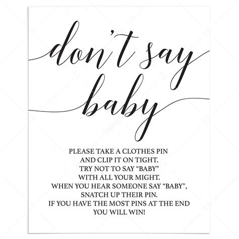 Black and White Baby Shower Sign "Don't Say Baby" | Printable ...