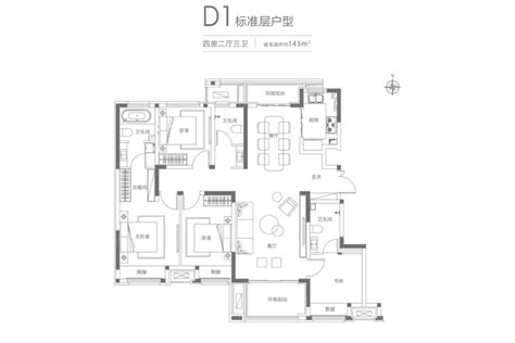 郑州正弘中央公园4室2厅3卫1厨14300㎡户型图 郑州房天下