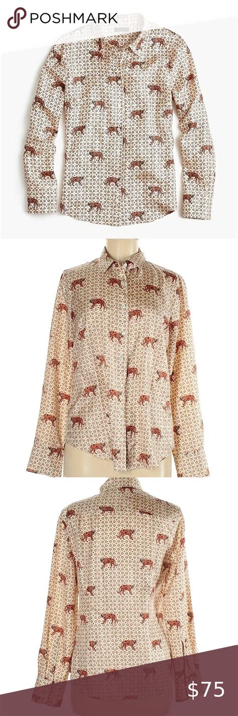 J Crew Silk Tiger Button Up Top Size 8 J Crew Silk Button Up Twill Top