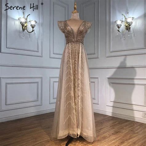 Serene Hill Nude Luxury Overskirt Evening Dresses Gowns 2021 Beaded