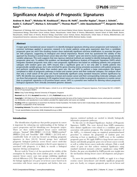 Pdf Significance Analysis Of Prognostic Signatures