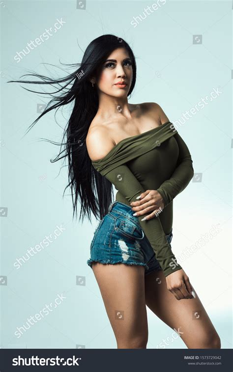 Sexy Latina Light Blue Background Stock Photo Shutterstock