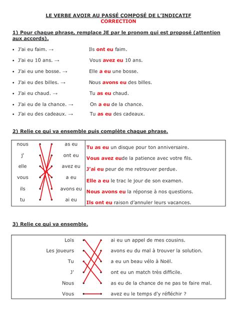 Le Passé Composé Le Verbe Avoir Exercices 1 Alloschool