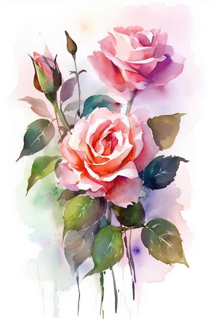 Uma Pintura Em Aquarela De Rosas Rosa E Laranja Foto Premium