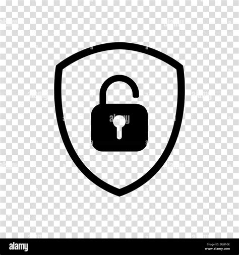 Black Shield With Unlock Padlock Icons On A Transparent Background