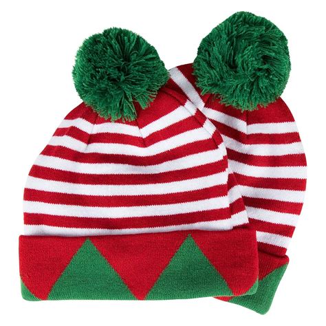 2 Pack Christmas Elf Hats For Adults Striped Holiday Beanies With