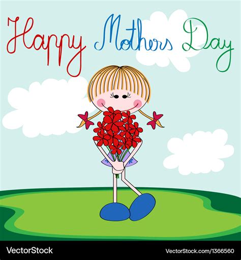 Happy Mothers Day Card With Cartoon Girl Vector Image