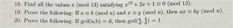 Solved Find All The Values X Mod Satisfying Chegg